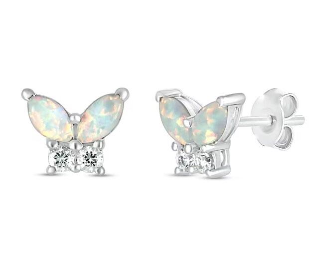 Opal and Sterling Silver Butterfly Earrings