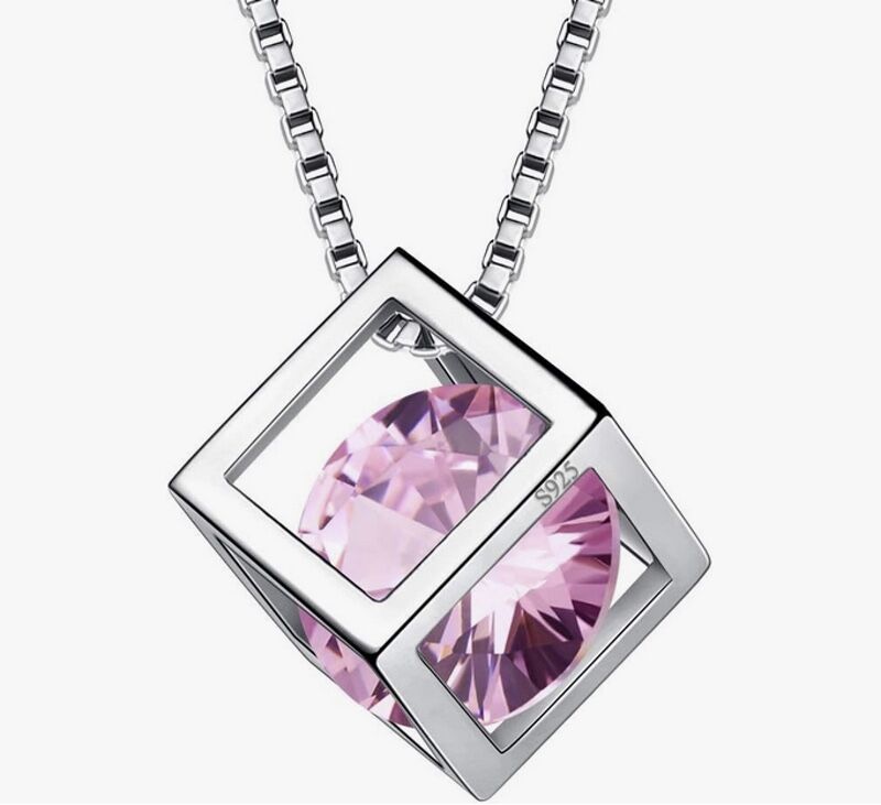 Sterling Silver Birthstone Cube Necklace