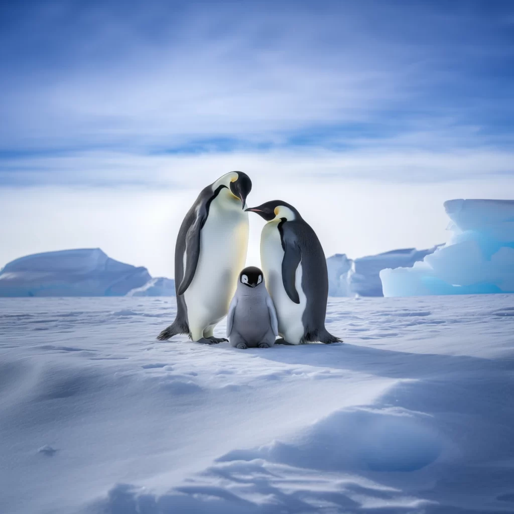 Pair of Emperor Penguins with Their Chick Art Canvas