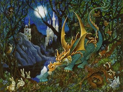 Moon Dragon and Forest Creatures Giclée Art Print