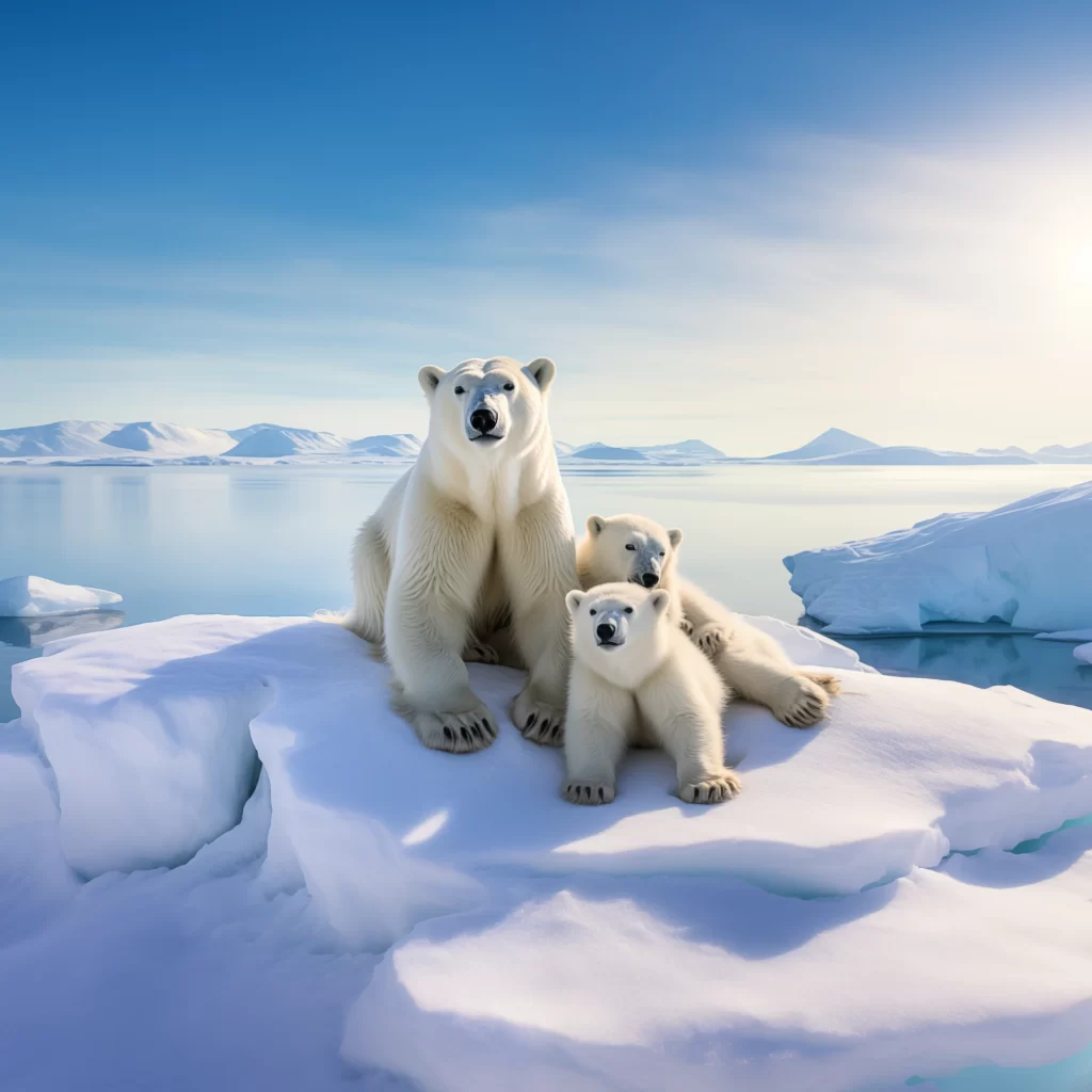 Mama Polar Bear with Two Cubs Art Print