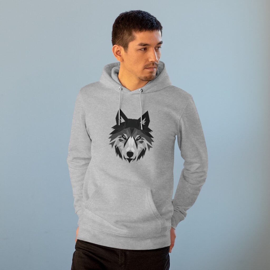 Organic Cotton Wolf Hoodie in Heather Gray on Male Model
