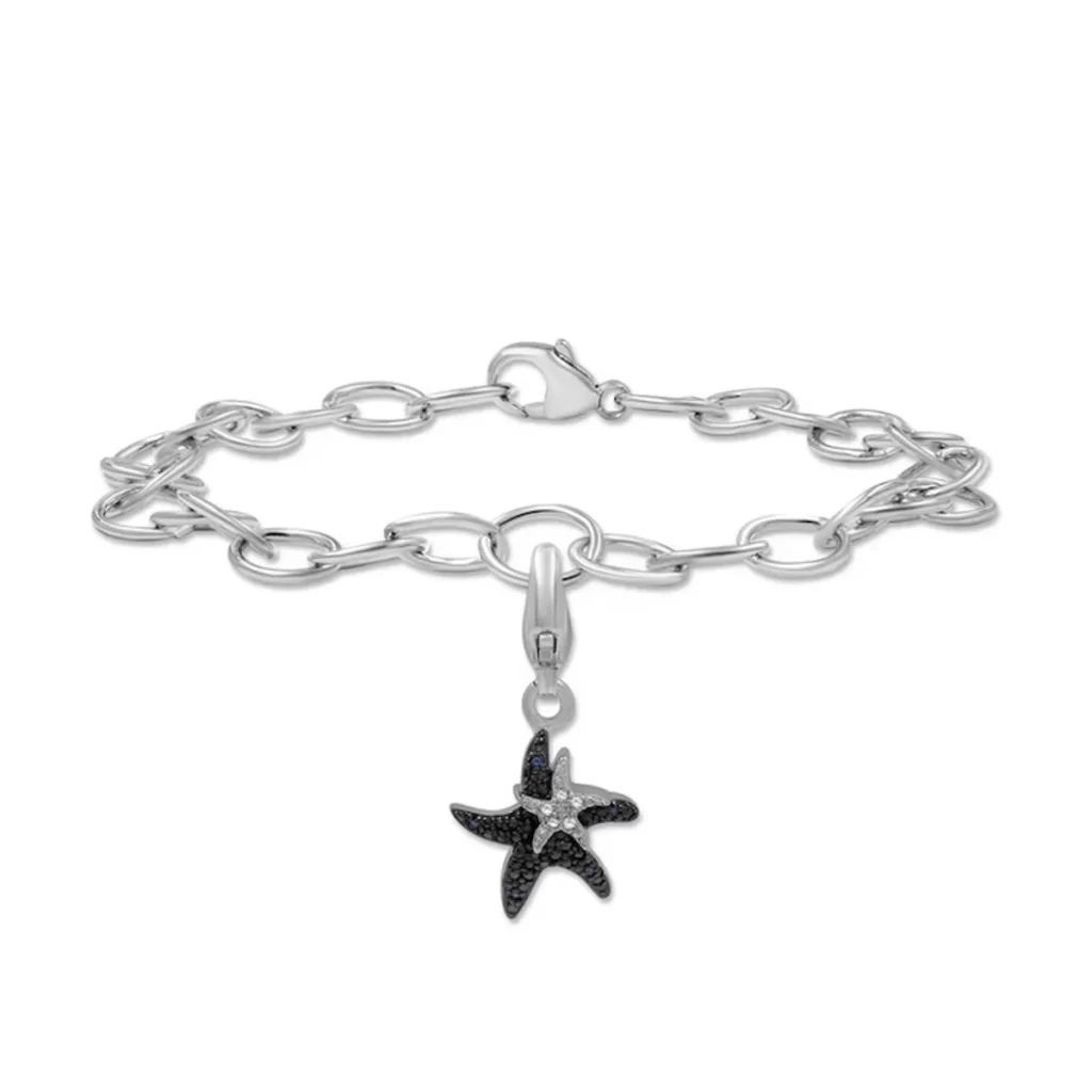 Blue and White Diamond Starfish Charm Bracelet